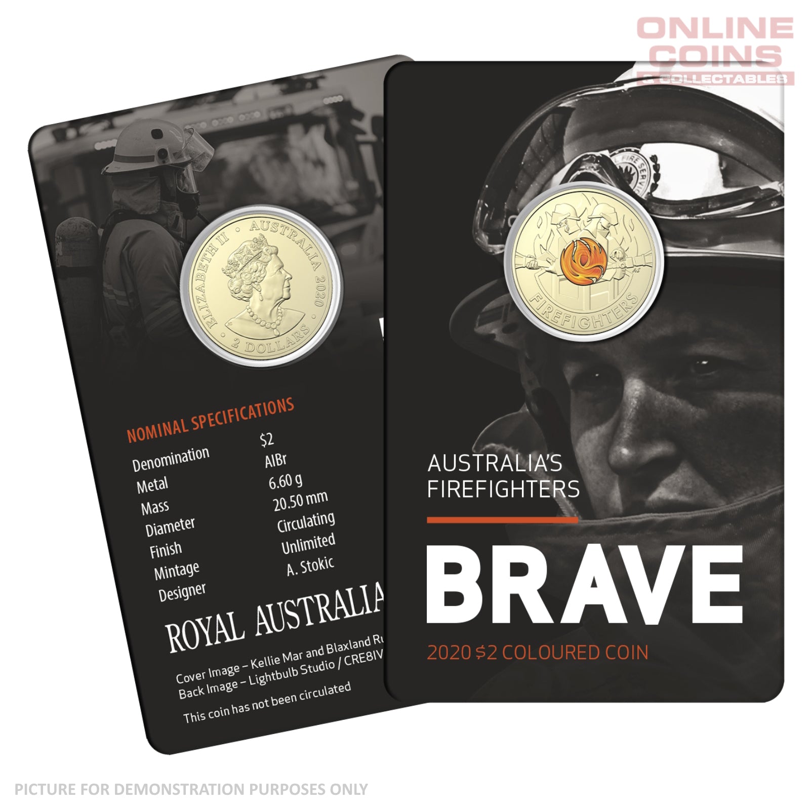 2020 $2 AlBr Coloured Uncirculated Carded Coin - Firefighters